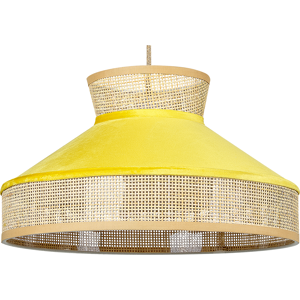 Beliani Pendant Lamp Natural Yellow Rattan Velvet Shade Boho Lighting Hanging Light Material:Rattan Size:45x167x45