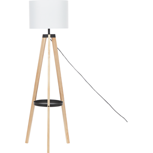 Beliani Tripod Floor Lamp White Linen Round Lampshade Light Wood Legs 148 cm Modern Material:Pine Wood Size:41x149x41