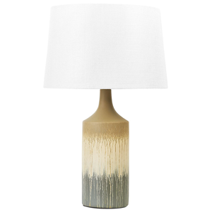 Beliani Table Lamp Beige and Grey Ceramic Painted Base Fabric Shade Night Lamp Desk Light Modern Design Material:Ceramic Size:40x64x40