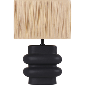 Beliani Table Lamp Black and Natural Ceramic Paper Rectangular Shaped Shade Minimalistic Design Material:Ceramic Size:28x42x28