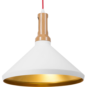 Beliani Hanging Light Pendant Lamp Withe with Gold and Light Wood Aluminium Cone Shade Industrial Design Material:Aluminium Size:33x179x33