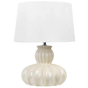 Beliani Table Lamp Beige Ceramic Base Fabric Shade Glossy Night Lamp Desk Light Modern Glam Design Material:Ceramic Size:35x46x35