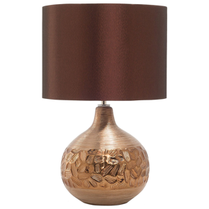 Beliani Table Lamp Brown Porcelain Faux Silk Drum Shade 43H cm Traditional Living Room Material:Porcelain Size:28x43x28
