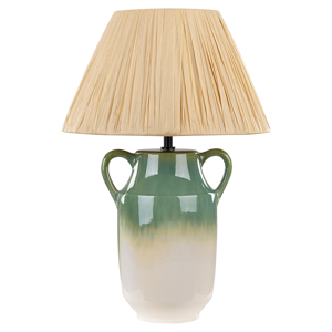 Beliani Table Lamp Green and White Ceramic 53 cm Natural Paper Cone Shade Bedside Living Room Bedroom Lighting Material:Ceramic Size:36x53x36