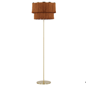 Beliani Floor Lamp Brown and Gold Linen Metal 137 cm Base Tassels Shade Modern Style Living Room Office Bedroom Material:Metal Size:40x137x40