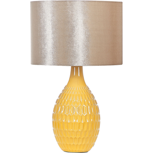 Beliani Table Lamp Yellow Ceramic 54 cm Retro Night Light Shade Embossed Glossy Bedroom Living Room Material:Ceramic Size:32x52x32