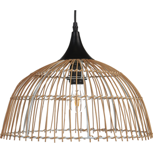 Beliani Pendant Lamp Natural Beige Rattan Open Work Shade Black Cord Boho Lightning Hanging Light Material:Rattan Size:40x20x40