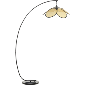 Beliani Floor Lamp Black Metal Arc Standing Light Fixture with Rattan Effect Paper Shade Material:Iron Size:60x170x120