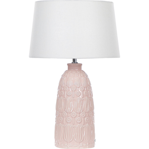 Beliani Table Lamp Pink Ceramic Adorned Base White Fabric Shade Boho Rustic Design Home Lightning Material:Ceramic Size:35x56x35