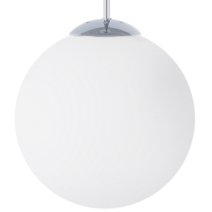 Beliani Pendant Lamp White Glass Silver Elements Globe Shape Large 1-Light Modern Material:Glass Size:40x147x40