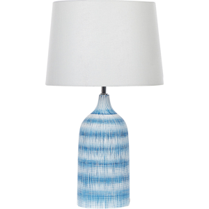 Beliani Table Lamp Blue Ceramic Base 66 cm White Fabric Shade Classic Bedside Table Light Material:Ceramic Size:33x66x33