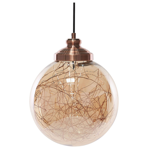 Beliani Pendant Lamp Glass Copper Elements Globe Shape Modern Material:Glass Size:23x150x23