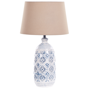 Beliani Table Lamp White and Blue Ceramic Base Fabric Shade Ambient Lighting Bedside Table Lamp Material:Ceramic Size:26x45x26