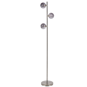 Beliani Floor Lamp Silver Steel Glass 3 Round Smoked Shades Modern Glam Design Living Room Lighting Material:Steel Size:23x154x23