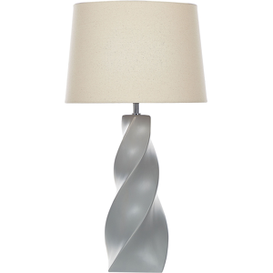 Beliani Table Lamp Grey Ceramic Base 71 cm White Fabric Shade Classic Bedside Table Light Material:Ceramic Size:38x71x38