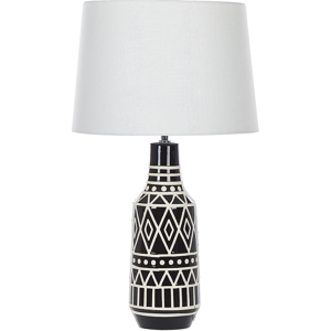 Beliani Table Lamp Black Ceramic Base 68 cm White Fabric Shade Classic Bedside Table Light Material:Ceramic Size:38x68x38