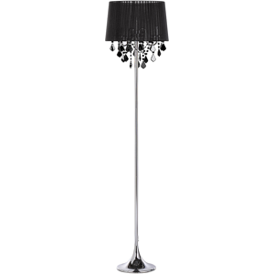 Beliani Floor Lamp Black Polycotton 170 cm Drum Shade Crystal Beads Material:Metal Size:40x165x40