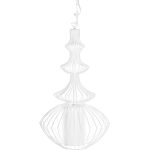 Beliani Pendant Ceiling Lamp White Metal Open Cage Shade Industrial Glamour Material:Metal Size:40x110x40