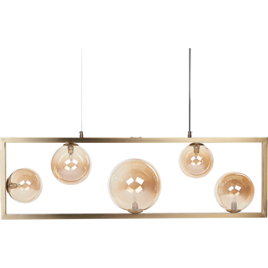 Beliani 5 Light Pendant Lamp Brass Metal Rectangular Frame Glam Industrial Style Living Room Dining Material:Iron Size:20x133x100