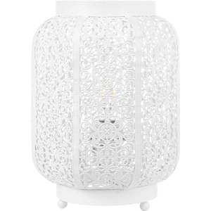 Beliani Table Lamp Metal White 27H cm Openwork Drum Shade Moroccan Oriental Material:Metal Size:13x27x13