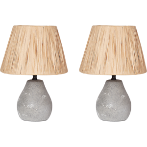 Beliani Set of 2 Table Lamps Grey and Natural Ceramic Paper Pulp Cone Shaped Shades Distressed Effect Minimalistic Design Material:Ceramic Size:23x31x14