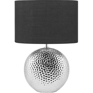 Beliani Table Lamp Silver and Black Ceramic Glossy Base Polyester Drum Shade Glamorous Design Material:Ceramic Size:35x51x35