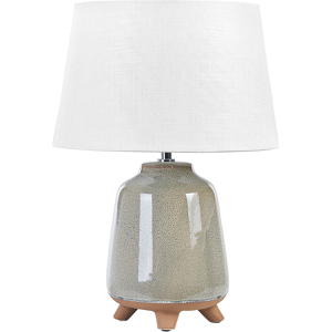 Beliani Table Lamp Grey Ceramic 46 cm White Cone Shade Handmade Bedside Living Room Bedroom Lighting Material:Ceramic Size:32x46x32