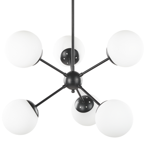 Beliani Pendant Lamp Black Metal 100 cm 6-Lightbulb Fixture White Glass Globe Shades  Material:Iron Size:58x100x58