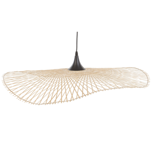 Beliani Pendant Lamp Light Wood Bamboo Oval Shade 80 cm Hanging Ceiling Lamp Material:Bamboo Wood Size:80x130x80