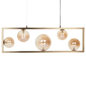 Beliani 5 Light Pendant Lamp Brass Metal Rectangular Frame Glam Industrial Style Living Room Dining Material:Iron Size:20x133x100