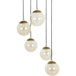 Beliani Pendant Lamp Gold Smoked Glass Transparent Shades Metal Steel 5 Light Black Base Modern Design Home Accessories Living Room Material:Glass Size:35x143x35