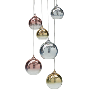 Beliani Pendant Lamp Semi-Transparent Brass Copper Silver Glass Shades Iron 6 Light Modern Design Home Accessories Living Room Material:Glass Size:35x150x35