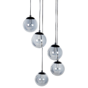 Beliani Pendant Lamp Transparent Smoked Glass Shades Metal Steel 5 Light Black Base Modern Design Home Accessories Living Room Material:Glass Size:35x143x35
