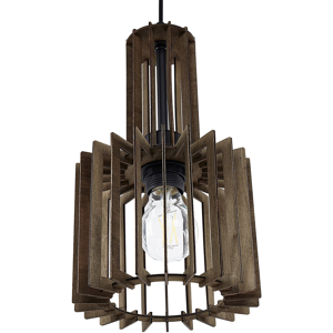 Beliani Hanging Lamp Dark Wood MDF Metal Pendant Lighting Open Shade Boho Design Kitchen Living Room Decorations Material:Plywood Size:19x119x19