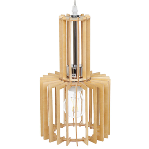 Beliani Hanging Lamp Light Wood MDF Metal Pendant Lighting Open Shade Boho Design Kitchen Living Room Decorations Material:Plywood Size:19x119x19