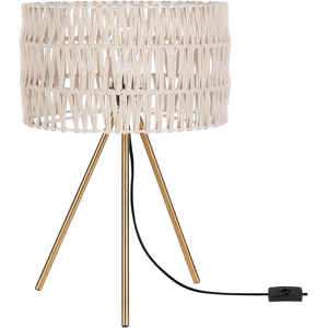 Beliani Table Lamp Beige and Gold Cotton Shade Iron Tripod Frame Single Light Modern Design Home Accessories Living Room Material:Cotton Size:33x50x33