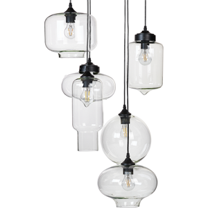 Beliani Pendant Lamp Transparent Glass Shades Black Iron 6 Light Modern Design Home Accessories Living Room Material:Glass Size:26x155x40