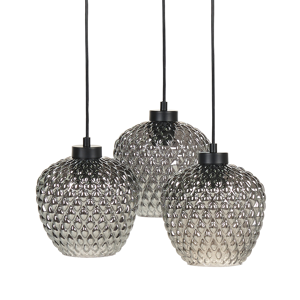 Beliani Pendant Lamp Grey Glass Shades Smoked Iron 3 Light Modern Design Home Accessories Living Room Material:Glass Size:30x113x30