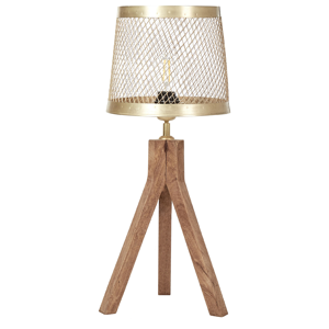 Beliani Table Lamp Dark Mango Wood with Brass Iron Shade Classic Design Modern Home Decor Lighting Material:Mango Wood Size:26x63x26