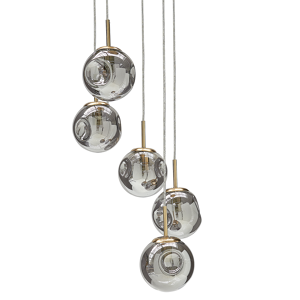 Beliani Pendant Lamp Transparent Glass Shades Brass Iron 5 Light Modern Design Home Accessories Living Room Material:Glass Size:30x119x30