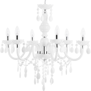 Beliani Chandelier White Crystal 6 Light Bulbs Glamour Living Room Bedroom Material:Synthetic Material Size:70x160x70