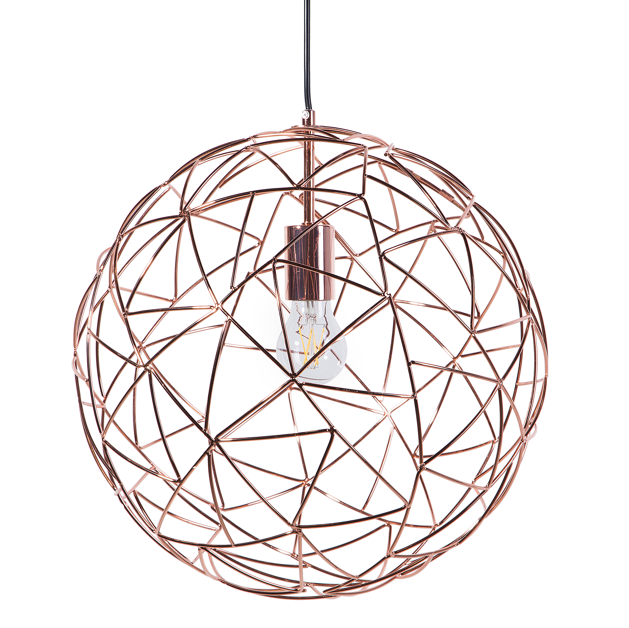 Beliani Hanging Light Pendant Lamp Copper Wire Open Round Sphere Shade Metal Industrial Design