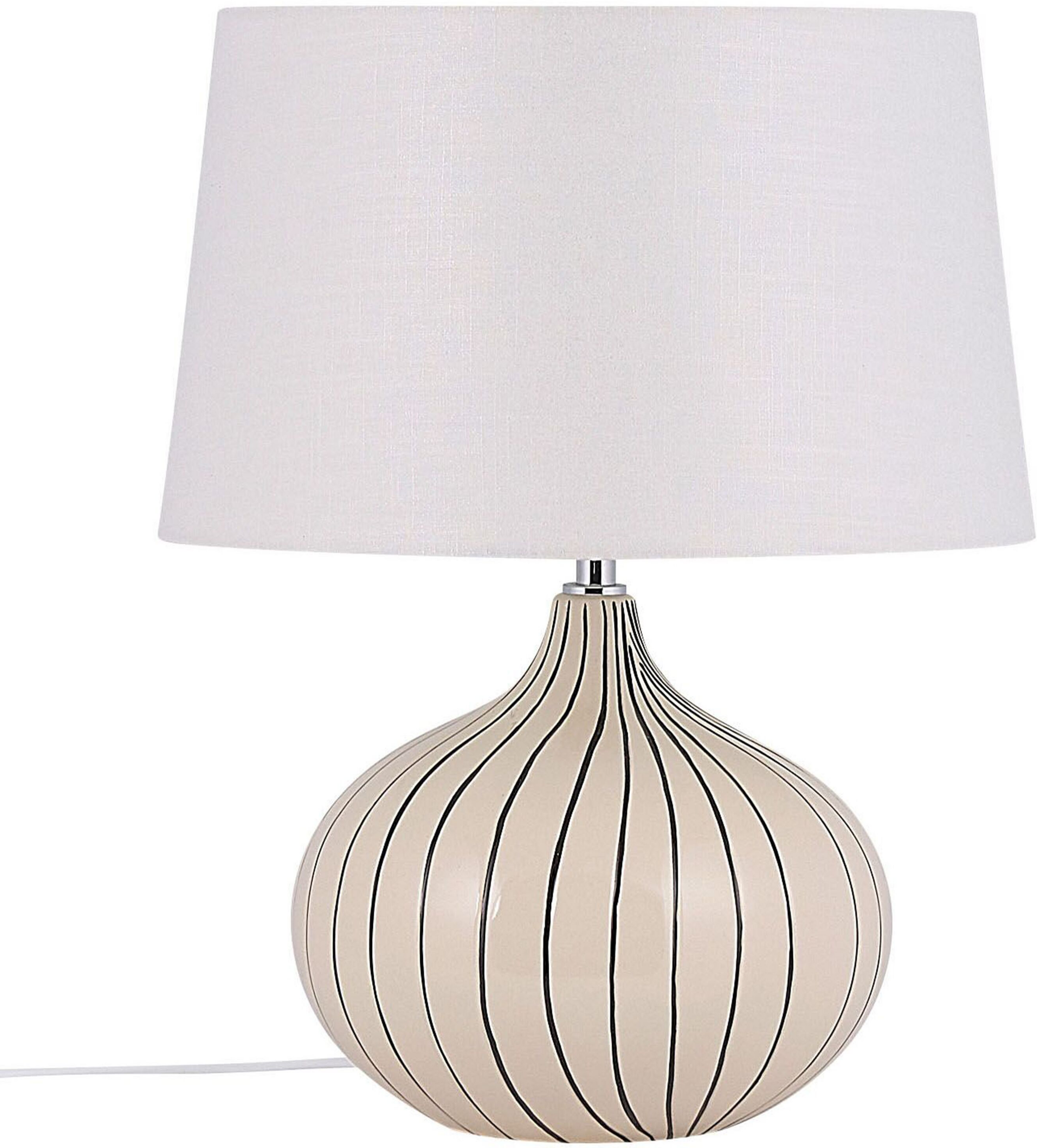 Beliani Bedside Table Lamp Beige and Black Ceramic 45 cm Stripes Drum Shade Traditional