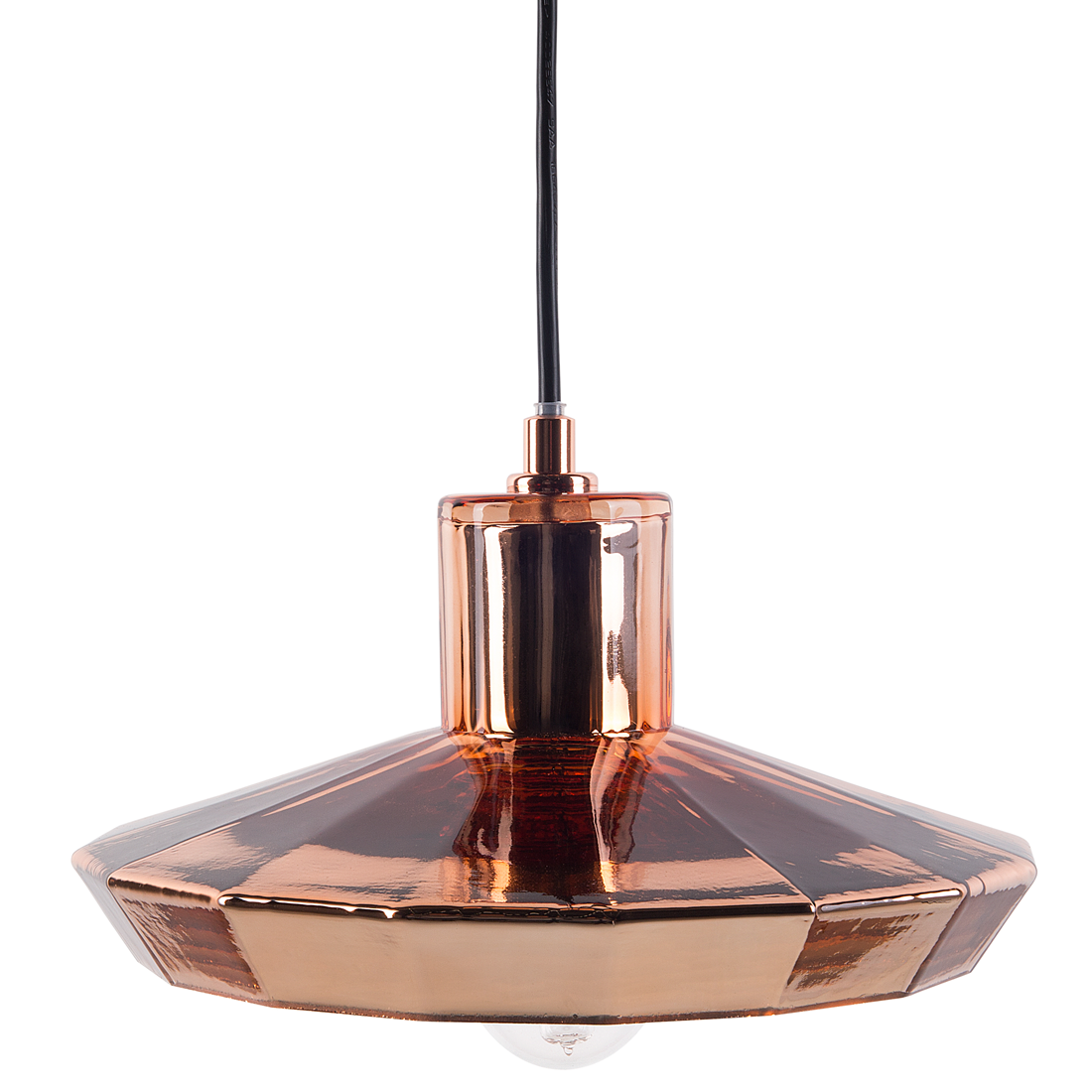 Beliani Hanging Light Pendant Lamp Copper High Gloss Shade Geometric Round Industrial Design