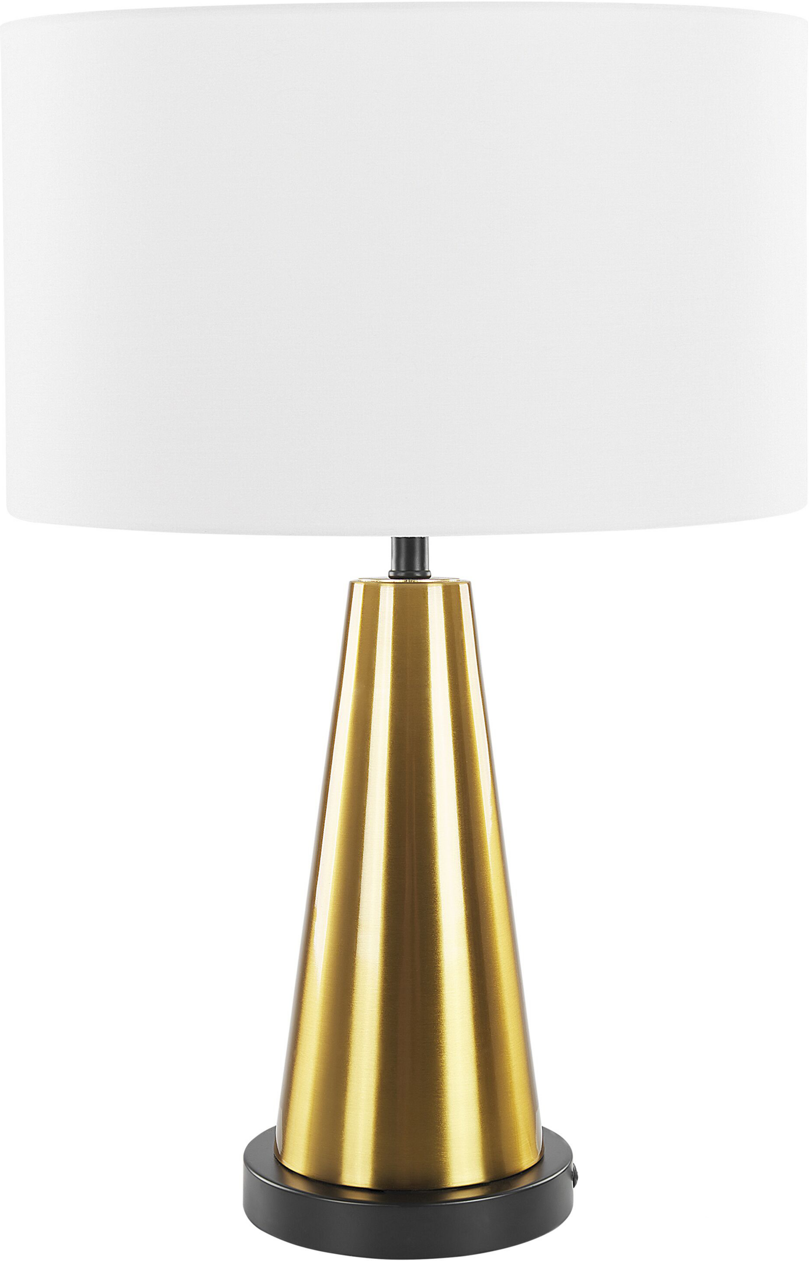 Beliani Table Lamp Gold Metal Base Beige Linen Drum Shade Bedside Table Lamp