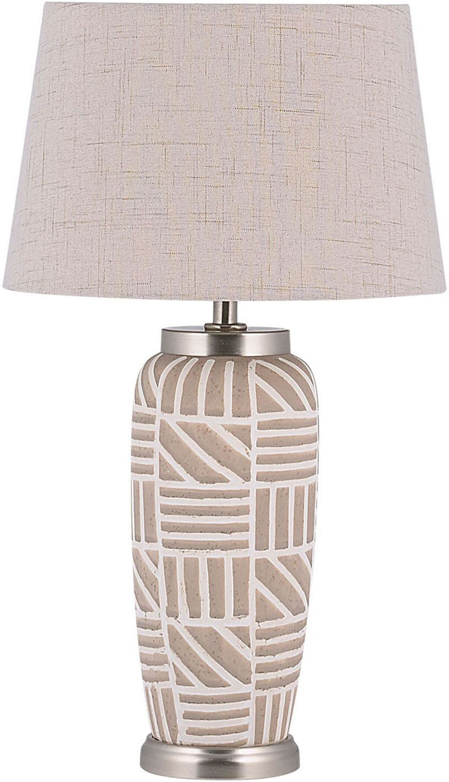 Beliani Bedside Table Lamp Beige and White Ceramic 48 cm Pattern Stripes Drum Shade Traditional