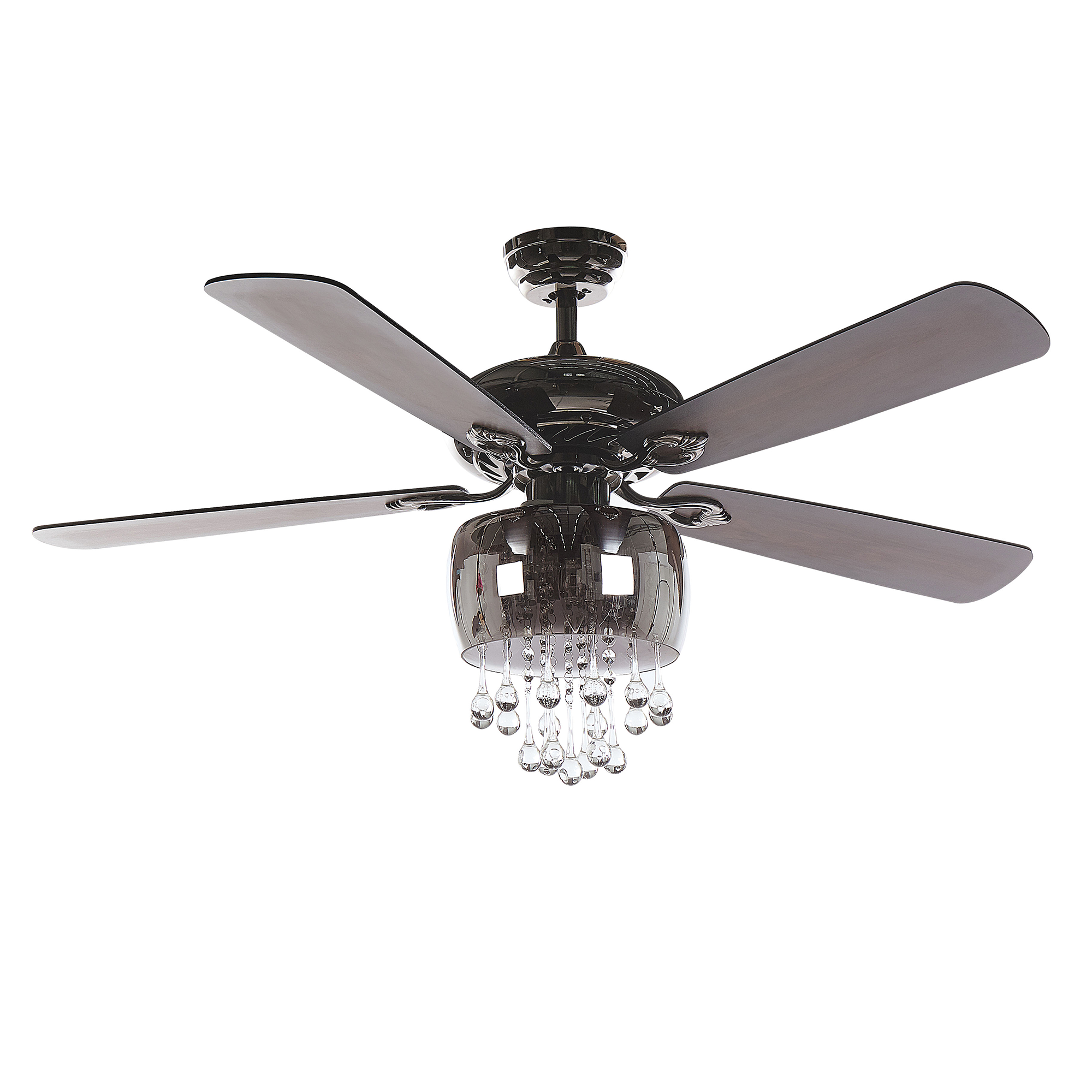 Beliani Ceiling Fan with Light Black Glass Metal Plywood Reversible Blades with Remote Control 3 Speeds Switch Timer Glamour Retro Design