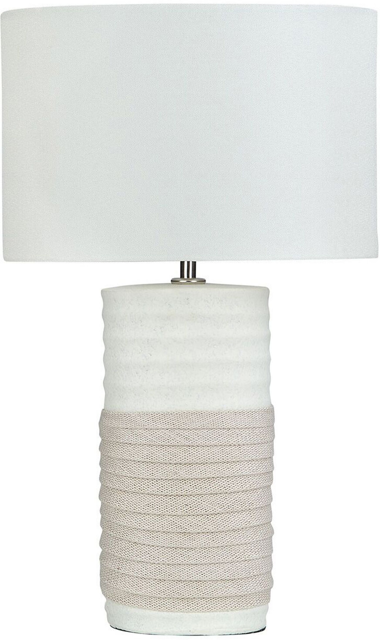 Beliani Table Lamp Beige Ceramic Base Linen Drum Shade Bedside Table Lamp