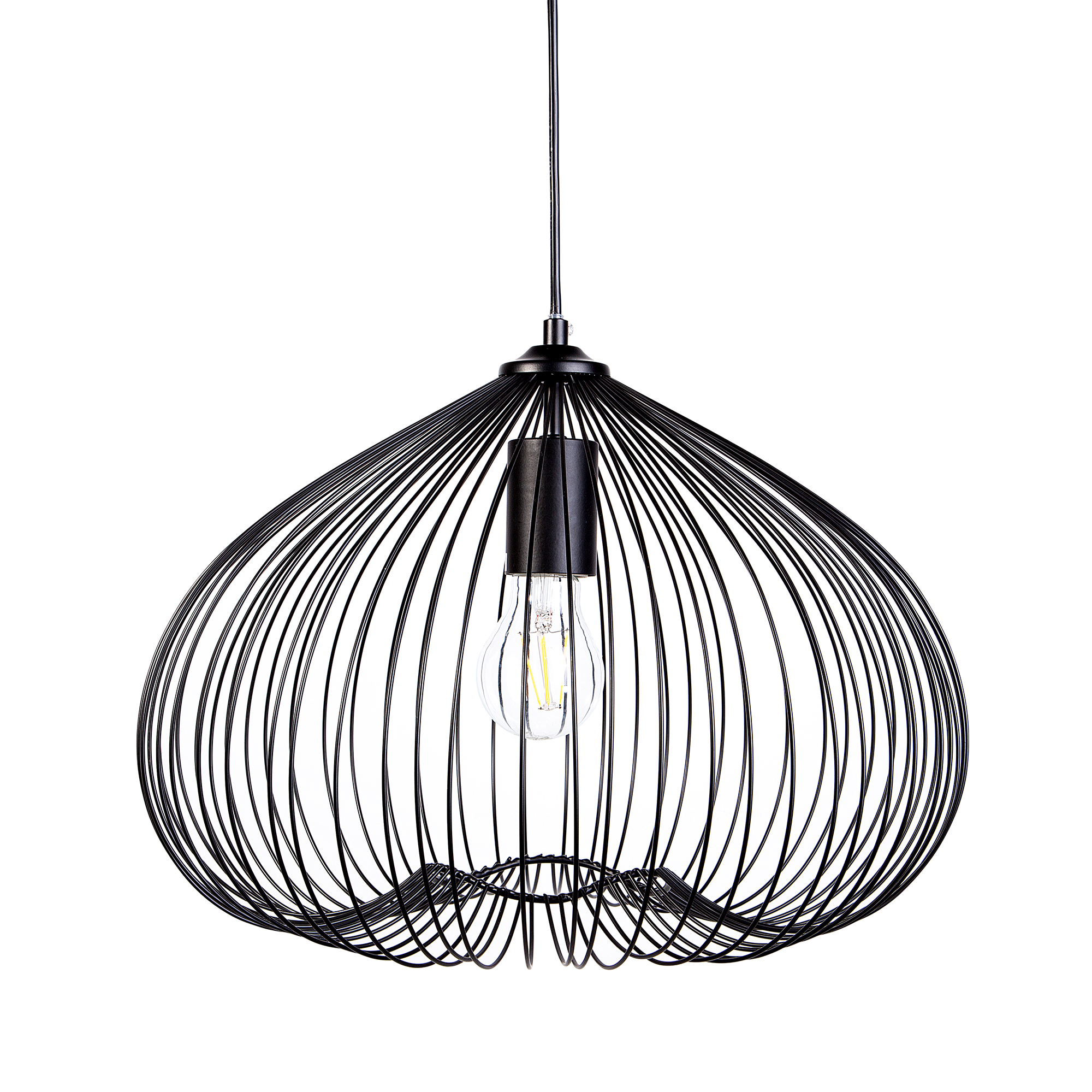 Beliani 1-Light Pendant Ceiling Black Metal Shade Cage Wire Industrial