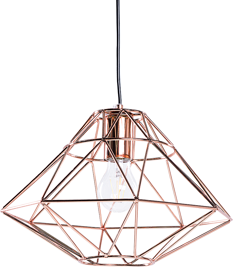 Beliani 1 Light Copper Pendant Ceiling Cage Shape Geometric Metal Naked Wire